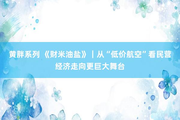 黄胖系列 《财米油盐》｜从“低价航空”看民营经济走向更巨大舞台